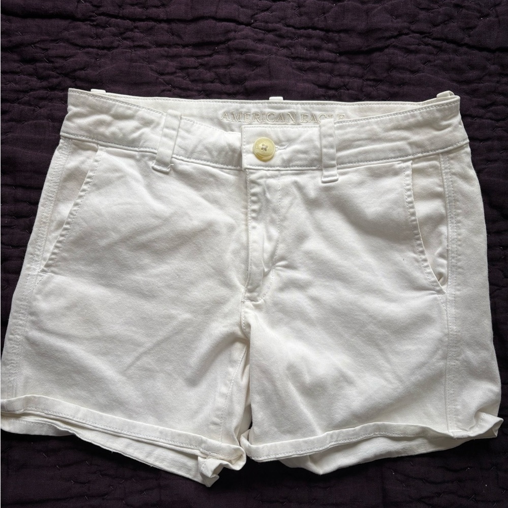 American Eagle Outfitters White Jean Shorts with Rolled Hems